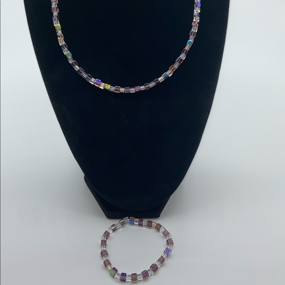 Handmade Glass Cube Bead Necklace & Bracelet Set - Picture 2 of 11